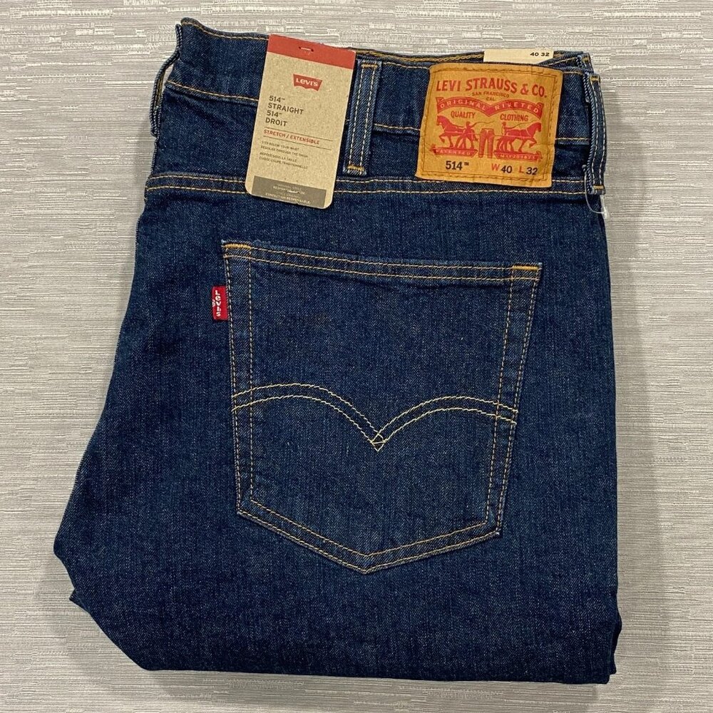 Levis 514 Jeans Mens 40 x 32 Straight Leg Regular Fit Dark Wash Denim